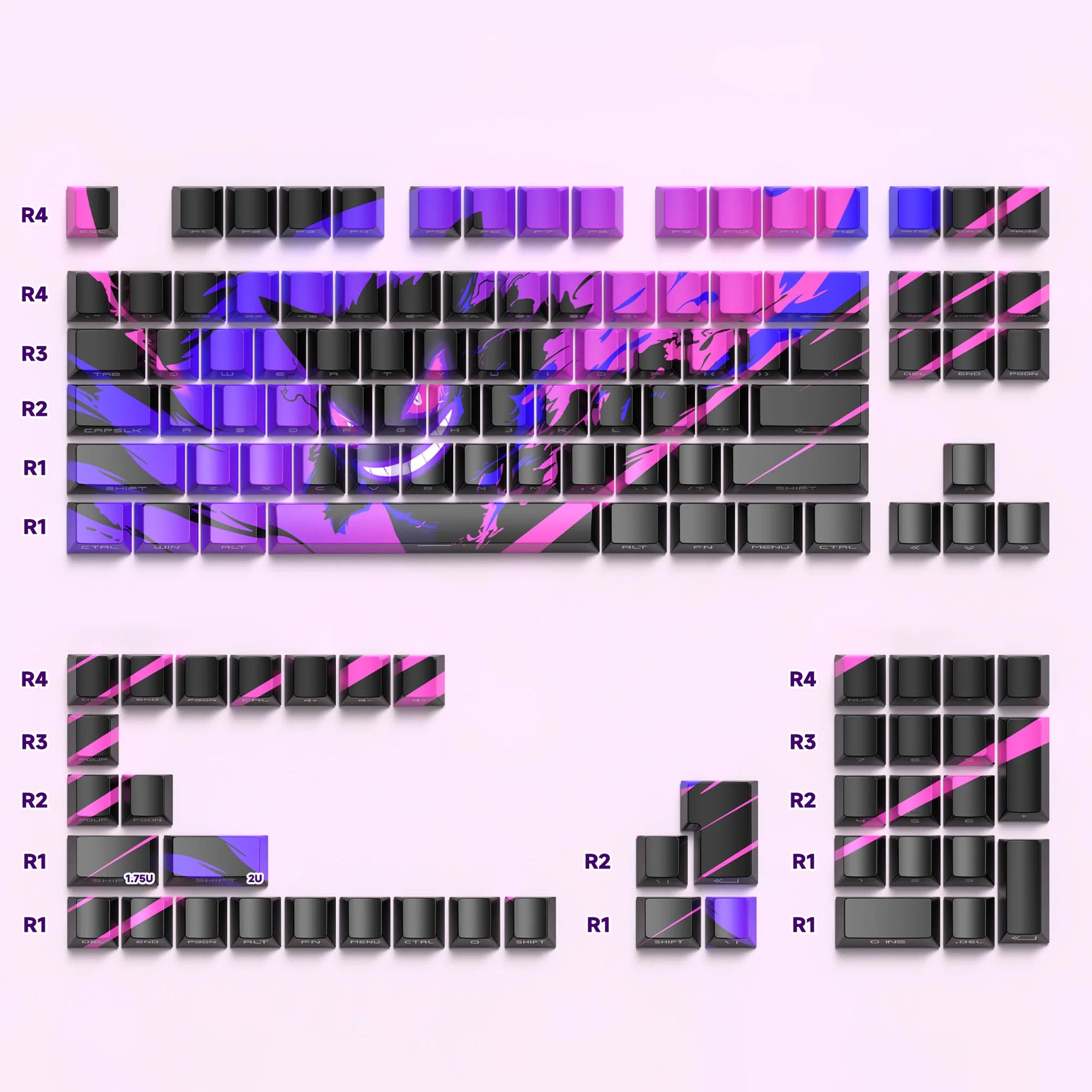 Gengar PBT Cherry Profile Side-Engraved Shine-Through Keycaps Set